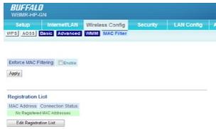 BUFFALO WBMR-HP-GN : AIRSTATION™ HIGHPOWER ADSL MODEM ROUTER - Filtre MAC - 1