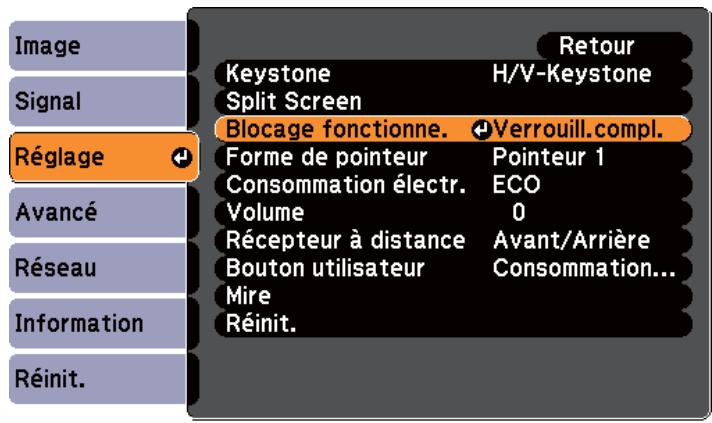 EPSON EB-1960 - Verrouillage des touches de fonctionnement (Blocage fonctionne.) - 3