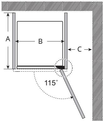 LG S3MFC - Espacement d'installation dans une zone encastrée ou installation de l'armoire - 1