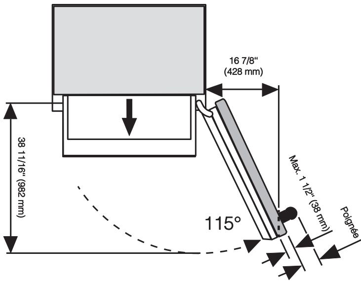 MIELE KF 2901 VI - Dimensions à l'ouverture de la porte (angle d'ouverture 115^ ) - 1