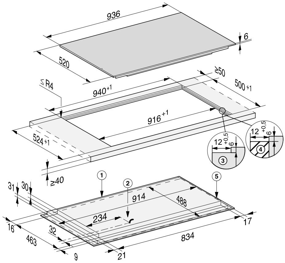 MIELE KM 7999 FL  -  KM 7999 FR -  KM 7999 FL - Cotes d'encastrement – à fleur de plan - 1