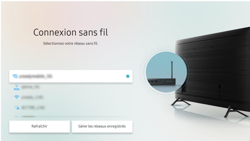 SAMSUNG UE43AU7105  -  UE43RU7105 -  UE50AU7105 -  UE50RU7105 -  UE65AU7105 -  UE75AU7105 -  UE85AU7105 - Paramètres > général > réseau > ouvrir les paramètres réseau > sans fil - 2