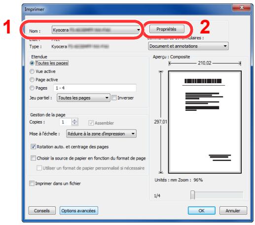 1 Nom : Kyocera Type : Kyocera Etendue Toutes les pages Vue active Page active Pages 1 - 4 Jeu partiel : Toutes les pages Inverser Gestion de la page Copies : 1 Assembler Mise à l'échelle : Réduire à la zone d'impression Rotation auto. et centrage des pages Choisir la source de papier en fonction du format de page Utiliser un format de papier personnalisé si nécessaire Imprimer dans un fichier Consels Options avancées Propriétés Document et annotations Aperçu : Composite 210,02 297,01 Unités : mm Zoom : 96% 1/4 OK Annuler