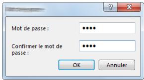 Mot de passe : •••• Confirmer le mot de passe : •••• OK Annuler