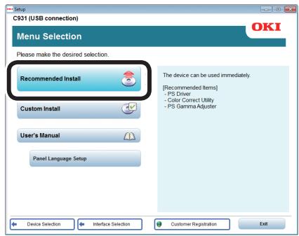 OKI PRO9542DN - Cliquer [Installation rapide (Recommended Install)] pour démarrer l'installation. - 1