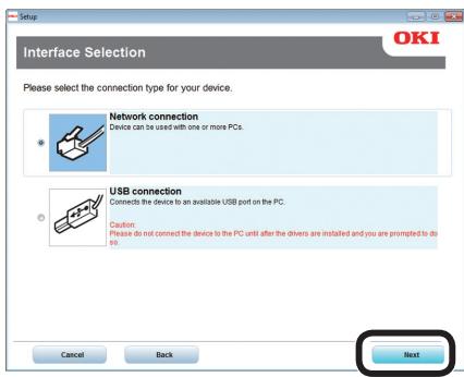 OKI PRO9542DN - Sélectionner [Connexions du réseau (Network connection)], et cliquer [Suivant (Next)]. - 1