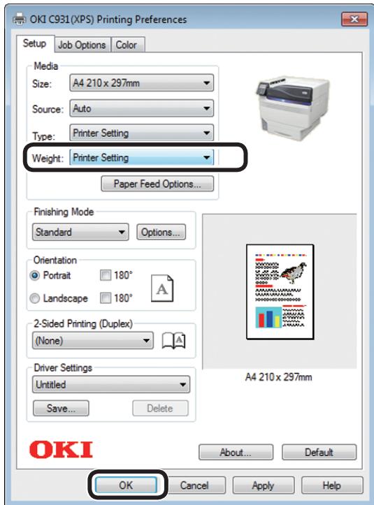 OKI PRO9542DN - Sélectionner [Weight (Grammage du papier)], et cliquer [OK (OK)]. - 1