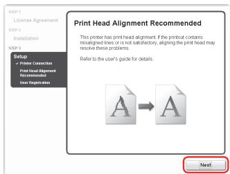 CANON MP140 - When the Print Head Alignment Recommended screen appears, click Next. - 1