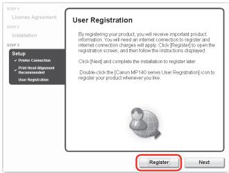 CANON MP140 - When the User Registration screen appears, click Register. - 1