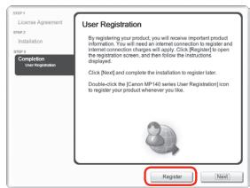 CANON MP140 - When the User Registration screen appears, click Register. - 1