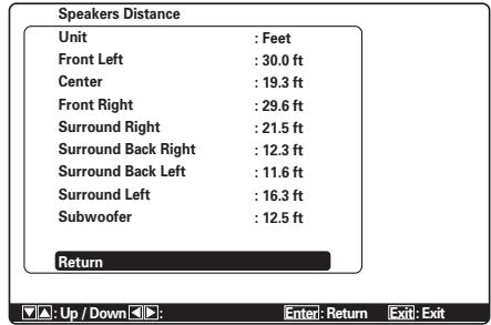 MARANTZ CD 6003 - [Exemple] Écran de confirmation pour la distance des enceintes par rapport à la position d'écoute - 1