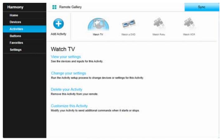 LOGITECH HARMONY ULTIMATE ONE - Changing Activity settings - 1
