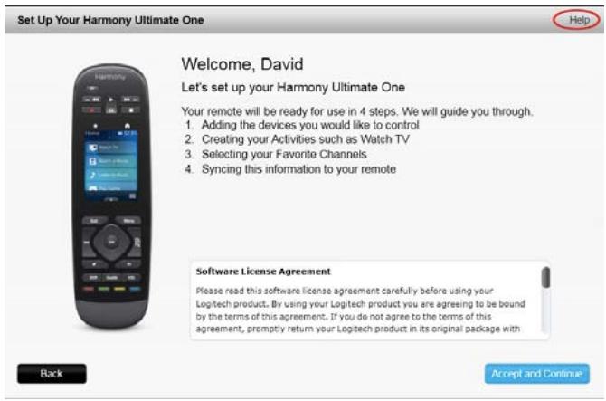 LOGITECH HARMONY ULTIMATE ONE - Getting help with online setup - 1