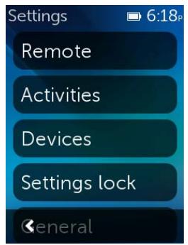 LOGITECH HARMONY ULTIMATE ONE - Settings menu - 1