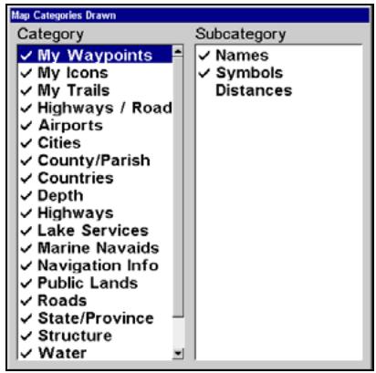 LOWRANCE 5200C - Map Detail Category Selection - 1