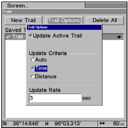 LOWRANCE 5200C - Trail Update Rate (Time, Distance) - 1