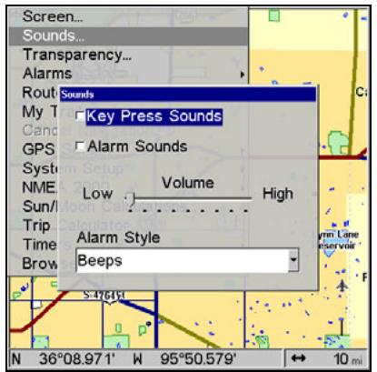 LOWRANCE 5200C - Sounds and Alarm Sound Styles - 2