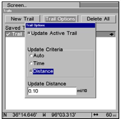 LOWRANCE 5200C - Trail Update Rate (Time, Distance) - 2