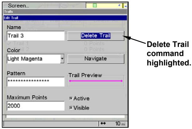 LOWRANCE 5200C - Specific Trail Options Delete Trail - 1
