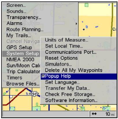 LOWRANCE 5200C - Pop-up Help - 1