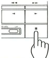 Diagram showing a hand pointing to a device panel with EVEL indicator and directional arrows, likely illustrating a control or navigation interface.
