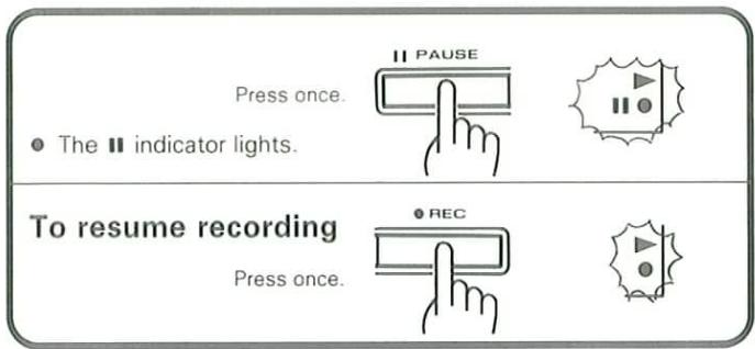 Press once. The Ⅱ indicator lights. To resume recording Press once. II PAUSE REC