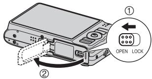 CASIO EXILIM EX-H15 - Open the battery cover. - 1