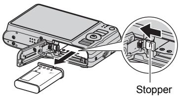CASIO EXILIM EX-H15 - Open the battery cover and remove the current battery. - 1