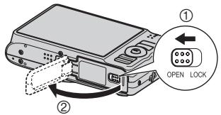 CASIO EXILIM EX-H15 - Press [ON/OFF] to turn off the camera and then open the battery cover. - 1