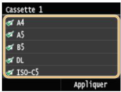 CANON I-SENSYS MF724CDW  -  I-SENSYS MF728CDW -  I-SENSYS MF729CX - Decochez les cases correspondant aux formats papier que vous ne souhaitez pas afficher. - 1