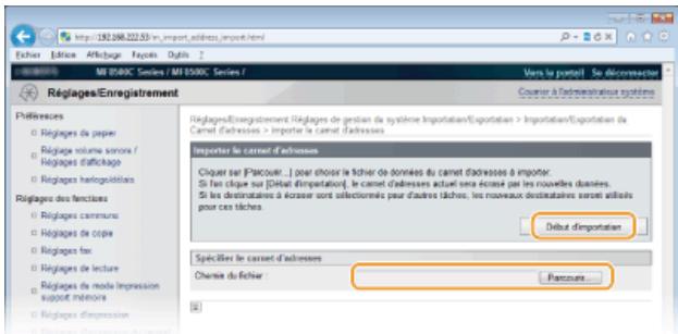 CANON I-SENSYS MF8580CDW - Sélectionnez le fichier du carnet d'adresses à importer et cliquez sur [début d'importation]. - 1
