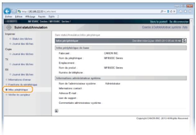 CANON I-SENSYS MF8580CDW - Vérification des informations sur l'administrateur système - 1