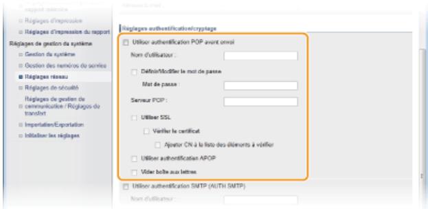 CANON I-SENSYS MF8580CDW - Définition des communications POP avant SMTP et cryptées avec le serveur POP - 1