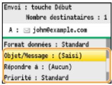 CANON I-SENSYS MF8580CDW - Indiquez l'objet, l'adresse de réponse et la priorité de l'e-mail. - 1