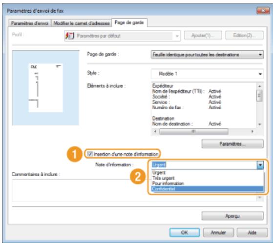 CANON I-SENSYS MF8580CDW - Si vous pouvez insérer une note d'information, sélectionnez [insertion d'une note d'information] et sélectionnez une note parmi celles de la liste [note d'information]. - 1