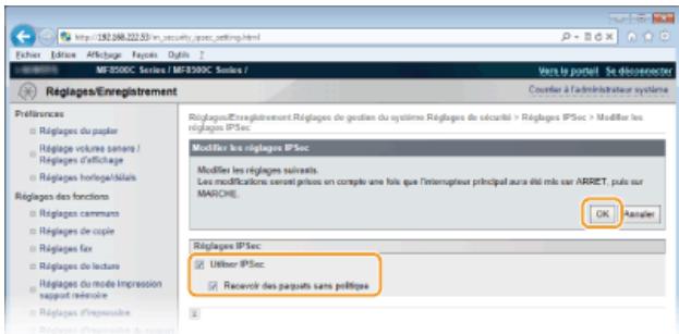 CANON I-SENSYS MF8580CDW - Cochez la case [utiliser ipsec] et cliquez sur [OK]. - 1