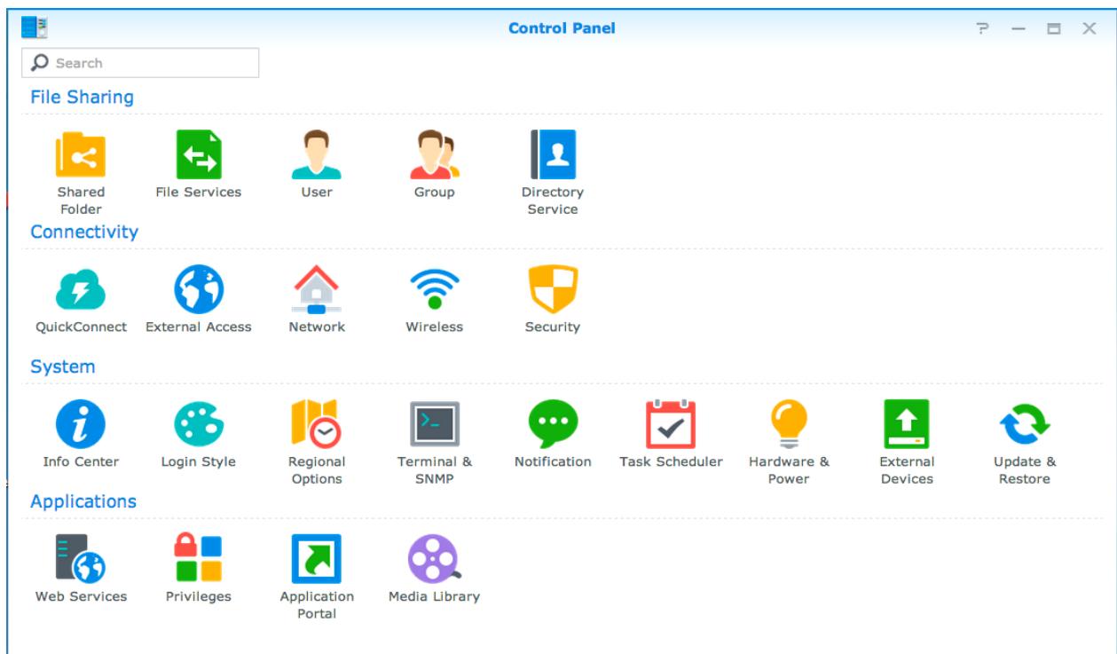 SYNOLOGY NAS DS1815 - Utilisation du panneau de configuration - 1