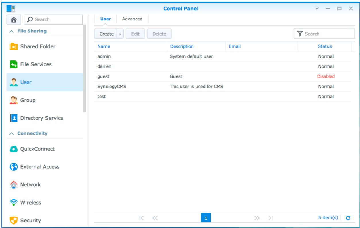 SYNOLOGY NAS DS1815 - Gestion des utilisateurs et des groupes - 1