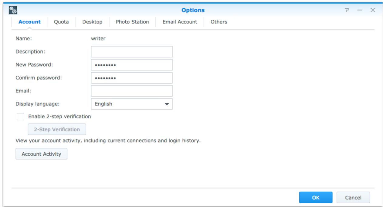 SYNOLOGY NAS DS1815 - Pour gérer les options personnelles : - 1