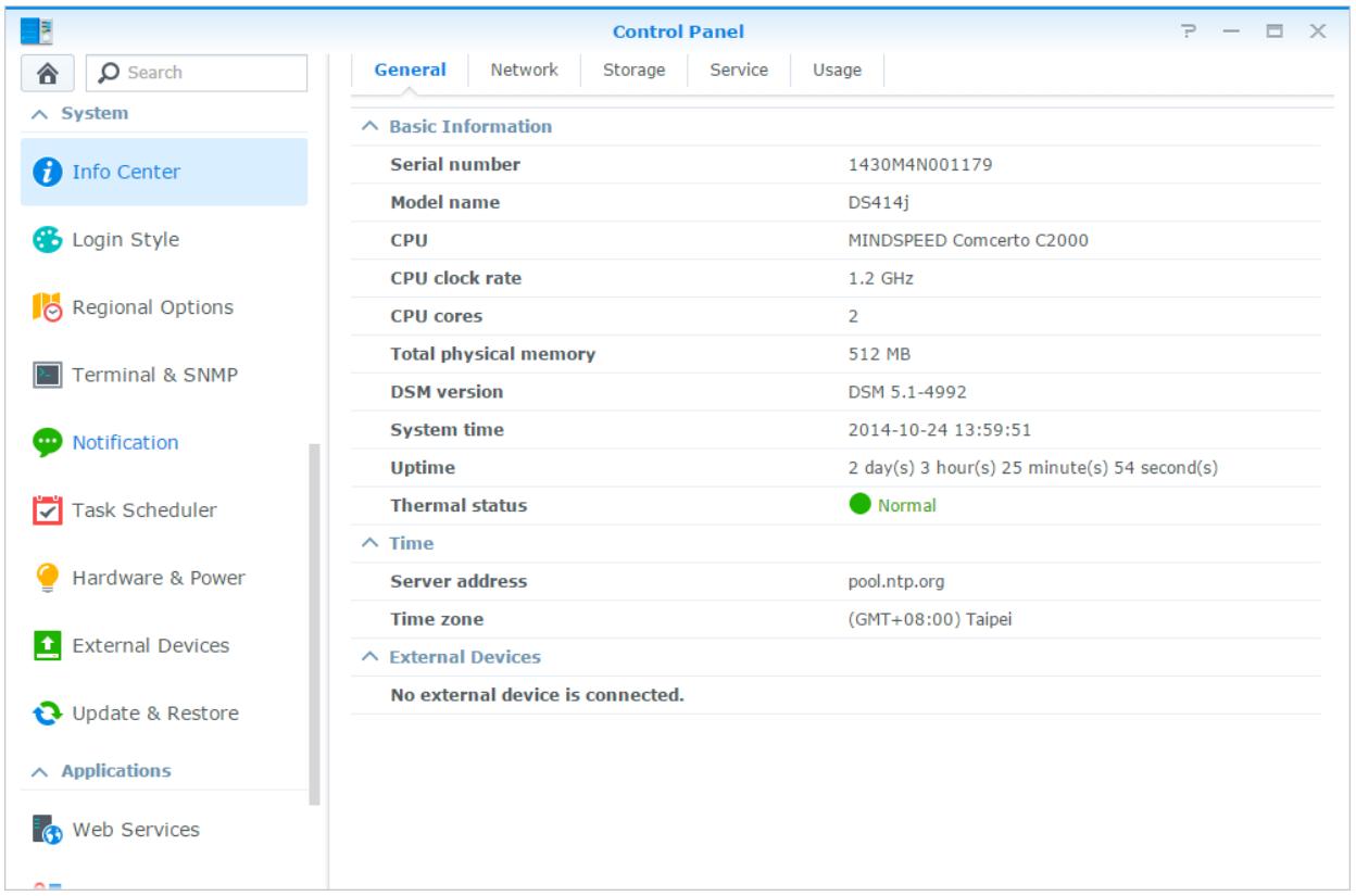 SYNOLOGY NAS DS1815 - Vérifier les informations système - 1