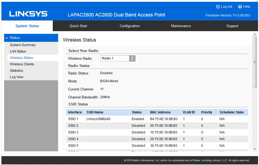 LINKSYS LAPAC2600 - Wireless Status - 1