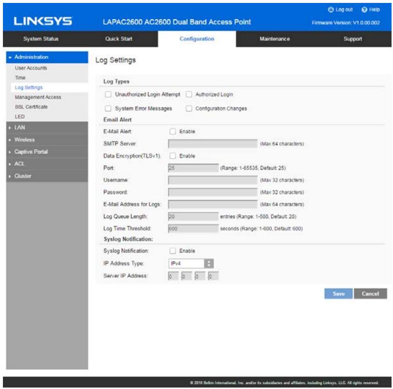 LINKSYS LAPAC2600 - Log Settings - 1