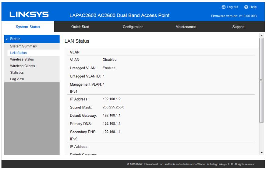 LINKSYS LAPAC2600 - LAN Status - 1