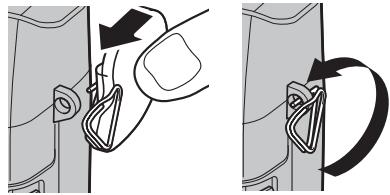 FUJIFILM X-T100 - Place the strap clip on an eyelet. - 1
