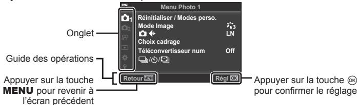 OLYMPUS E-M1 MARK II - Appuyez sur la touche MENU pour afficher les menus. - 1