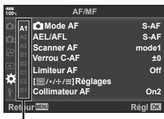 OLYMPUS E-M1 MARK II - Utilisez △▽ pour sélectionner un onglet et appuyez sur la touche Ⓞk. - 1