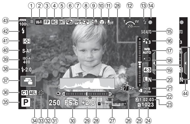 OLYMPUS E-M1 MARK II - Affichage d'informations pendant la prise de vue - 1