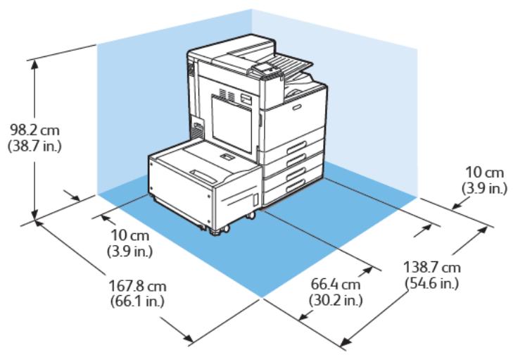 XEROX C9000V - Espace de dégagement requis pour la configuration avec module à 2 magasins et magasin grande capacité - 1