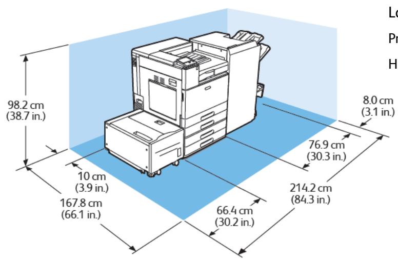 XEROX C9000V - Espace de dégagement requis pour la configuration avec module à 2 magasins, magasin grande capacité et module de finition office avec plieuse/brocheuse - 2