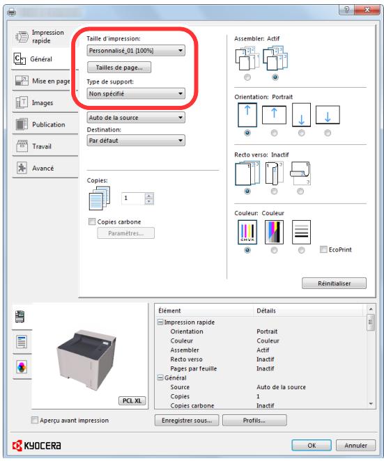 KYOCERA ECOSYS P5026CDN - Sélectionner le format de papier et le type de papier au format non standard. - 2